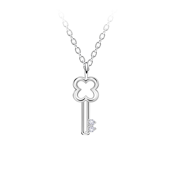 Silver Key Outline Necklace - 23711