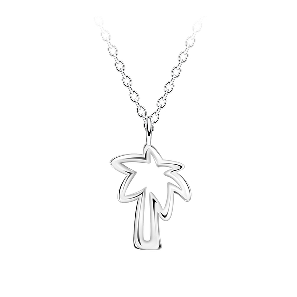 Silver Palm Tree Outline Necklace - 23717 Silver Palm Tree Outline Necklace - 23717