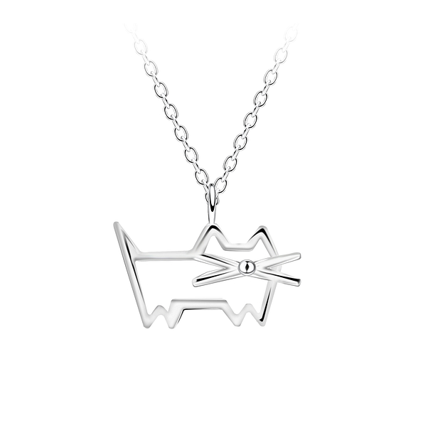 Silver Cat Outline Necklace - 23722