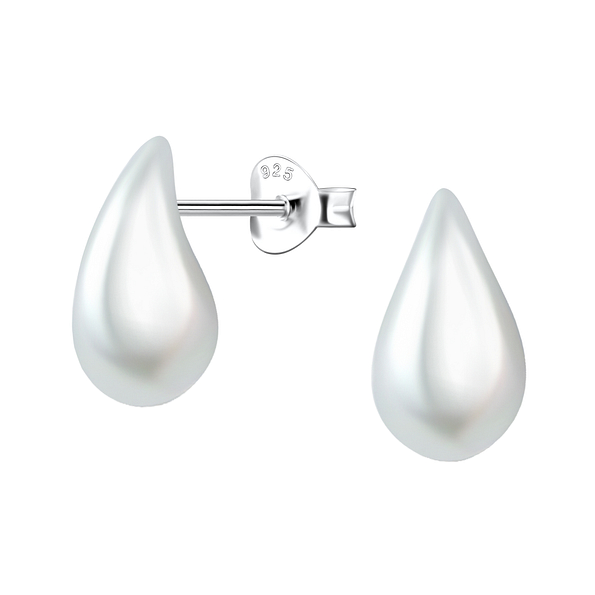 Silver Stud Earrings with Teardrop Pearl - 23758