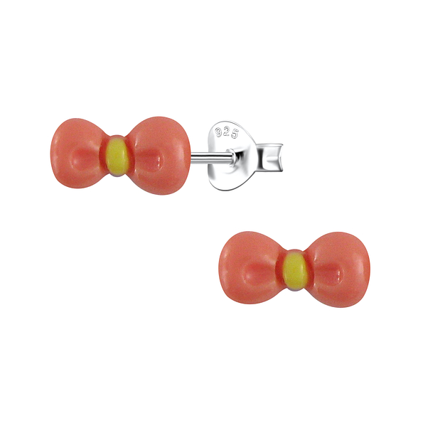 Silver Stud Earrings with Resin Bow - 23734