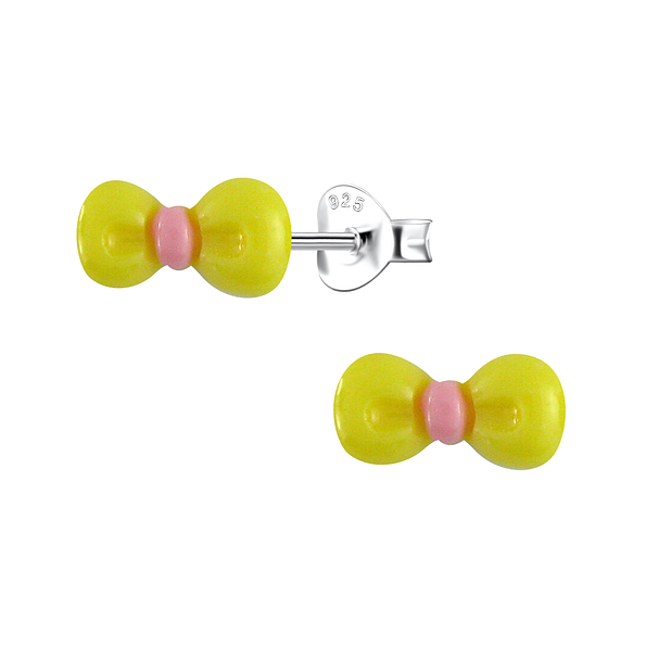 Silver Stud Earrings with Resin Bow - 23737