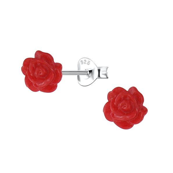 Silver Stud Earrings with Resin Rose - 23739