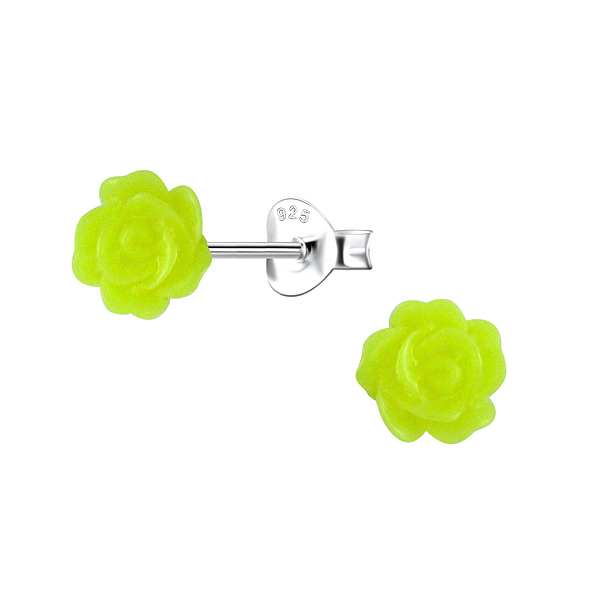 Silver Stud Earrings with Resin Rose - 23741