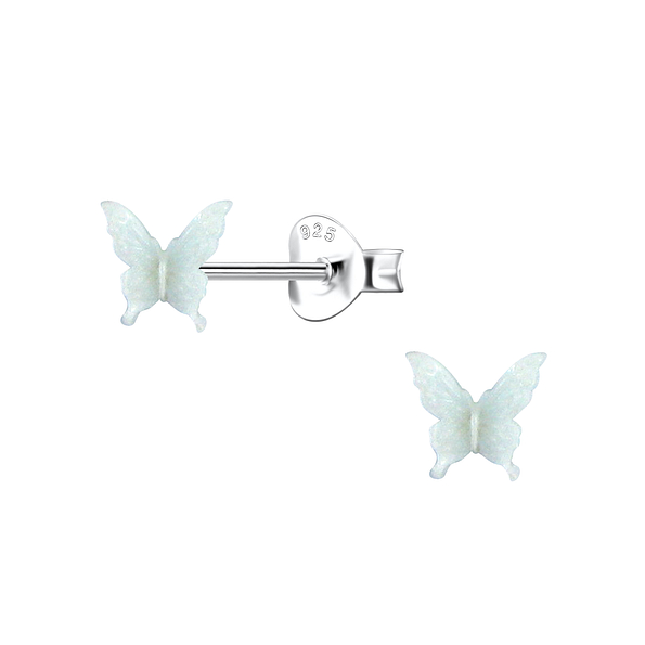 Silver Stud Earrings with Resin Butterfly - 23742