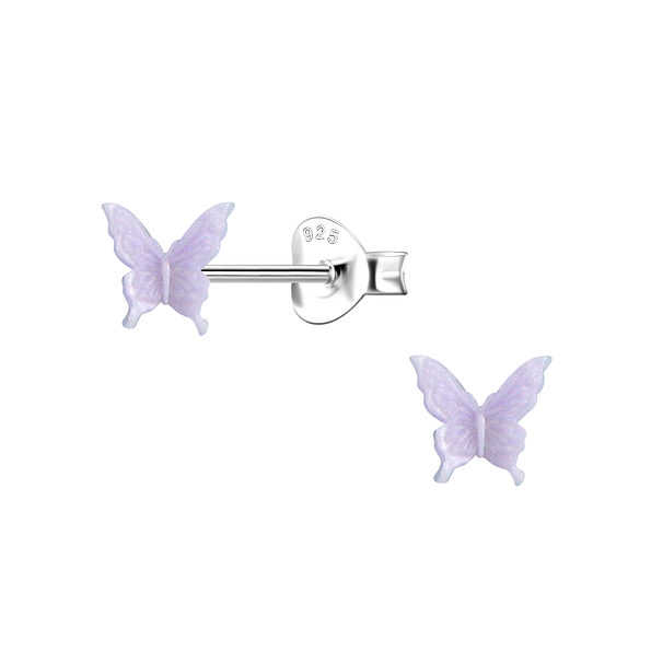 Silver Stud Earrings with Resin Butterfly - 23743