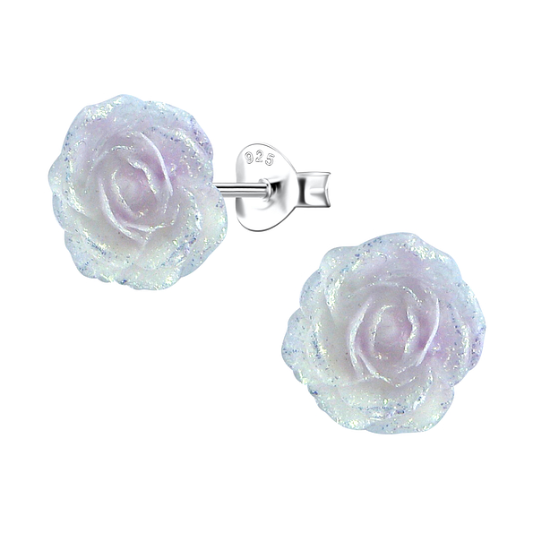 Silver Stud Earrings with Resin Rose - 23745
