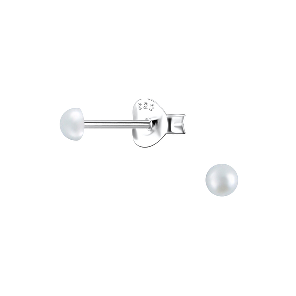 Silver Stud Earrings with 3mm Semi Circle Pearl - 23759
