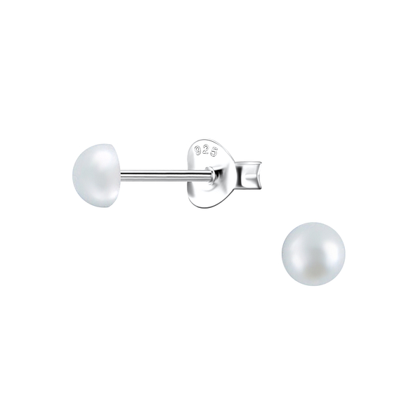 Silver Stud Earrings with 4mm Semi Circle Pearl - 23760