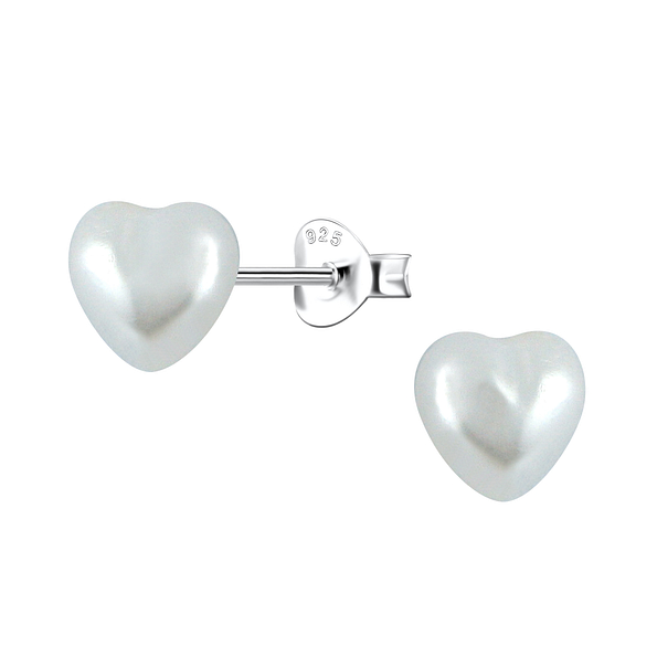 Silver Stud Earrings with 7mm Heart Pearl - 23761