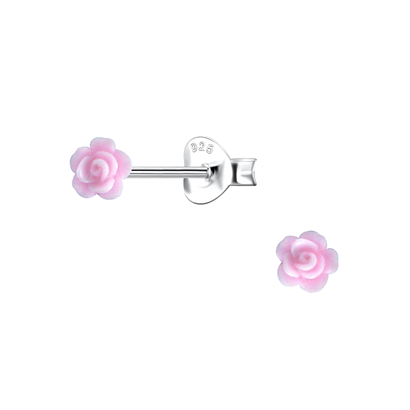 Silver Stud Earrings with Resin Rose - 23756