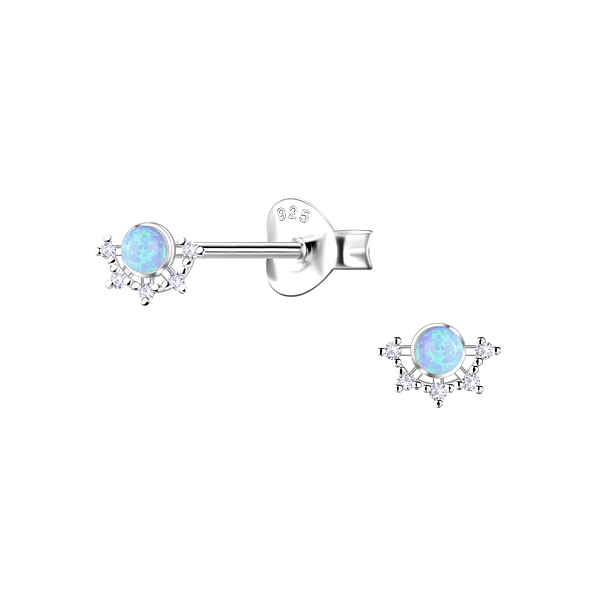 Silver Flower Opal Stud Earrings - 23604