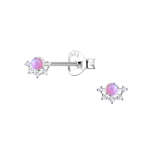 Silver Flower Opal Stud Earrings - 23605