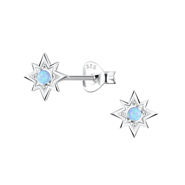 Silver Sun Opal Stud Earrings - 23613