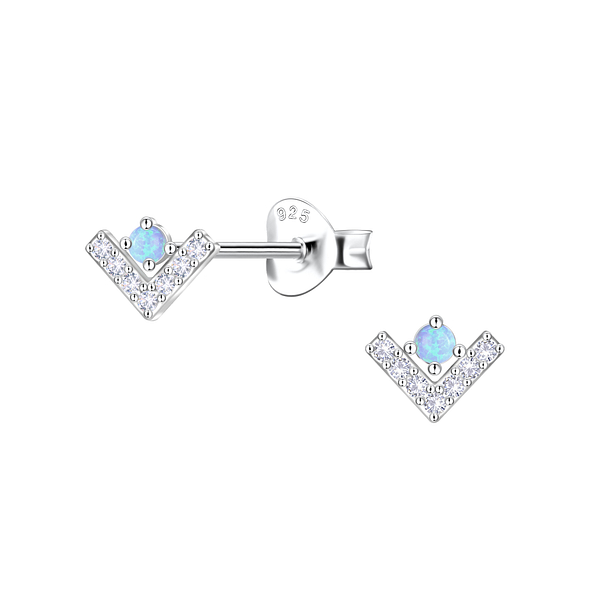 Silver Geometric Opal Stud Earrings - 23614