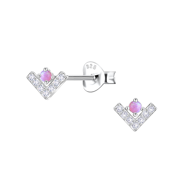 Silver Geometric Opal Stud Earrings - 23615