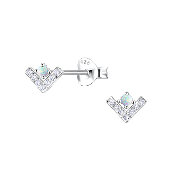 Silver Geometric Opal Stud Earrings - 23616