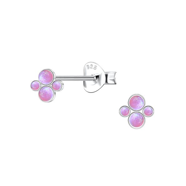 Silver Geometric Opal Stud Earrings - 23618