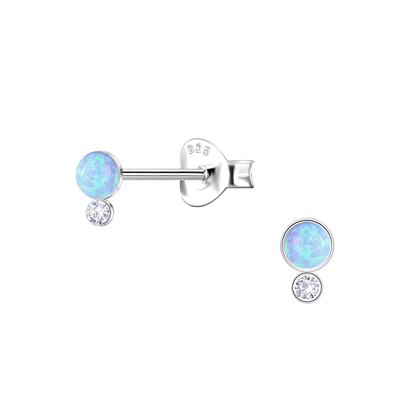 Silver Geometric Opal Stud Earrings - 23625