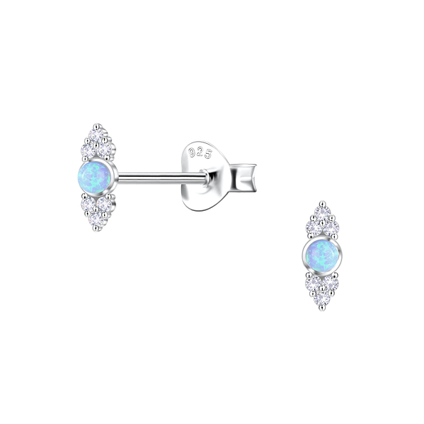 Silver Geometric Opal Stud Earrings - 23628 Silver Geometric Opal Stud Earrings - 23628