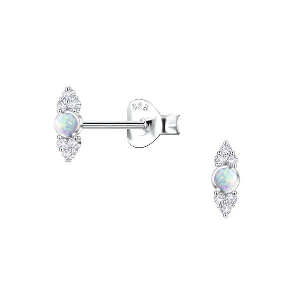 Silver Geometric Opal Stud Earrings - 23630