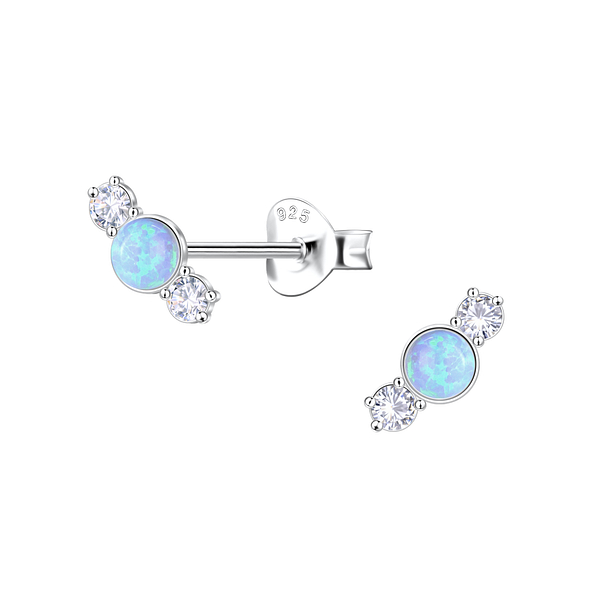 Silver Geometric Opal Stud Earrings - 23634