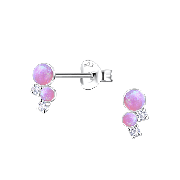 Silver Geometric Opal Stud Earrings - 23638