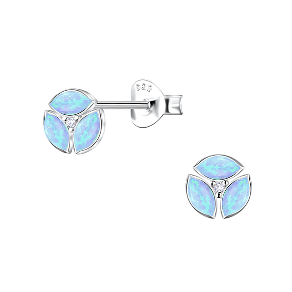 Silver Geometric Opal Stud Earrings - 23640