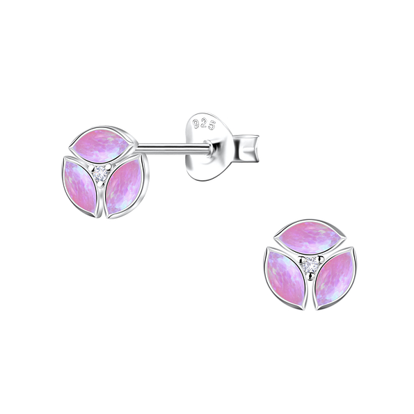 Silver Geometric Opal Stud Earrings - 23641 Silver Geometric Opal Stud Earrings - 23641
