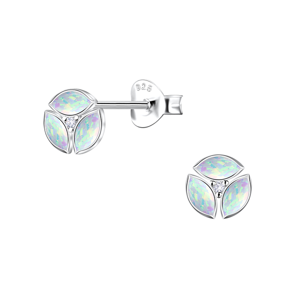 Silver Geometric Opal Stud Earrings - 23642
