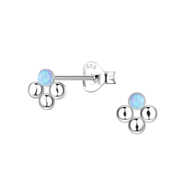 Silver Geometric Opal Stud Earrings - 23650