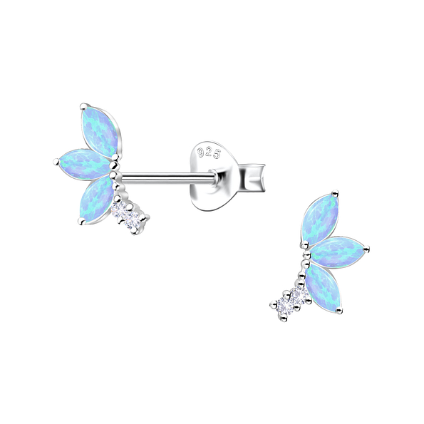 Silver Geometric Opal Stud Earrings - 23655