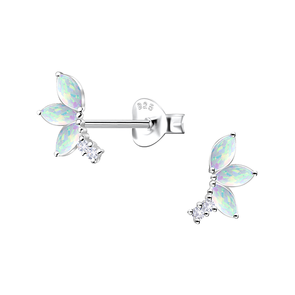 Silver Geometric Opal Stud Earrings - 23657