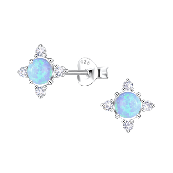 Silver Geometric Opal Stud Earrings - 23672