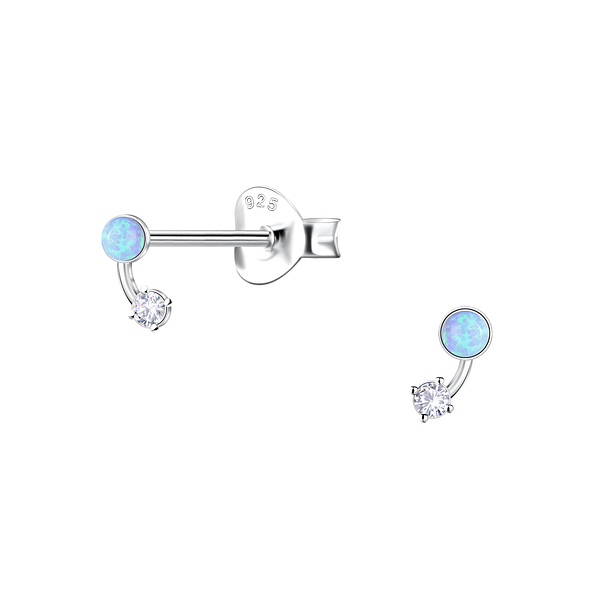 Silver Geometric Opal Stud Earrings - 23675