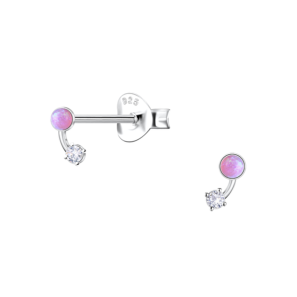 Silver Geometric Opal Stud Earrings - 23676