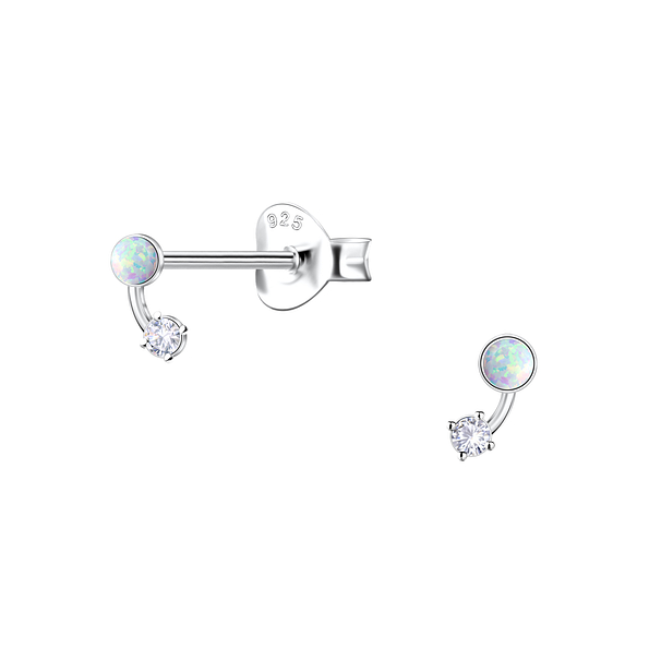 Silver Geometric Opal Stud Earrings - 23677