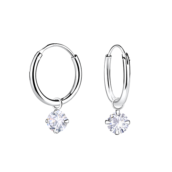4mm Cubic Zirconia Charm Hoop Earrings - 23182