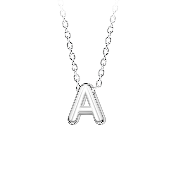 Silver Letter A Beaded Necklace - 23679