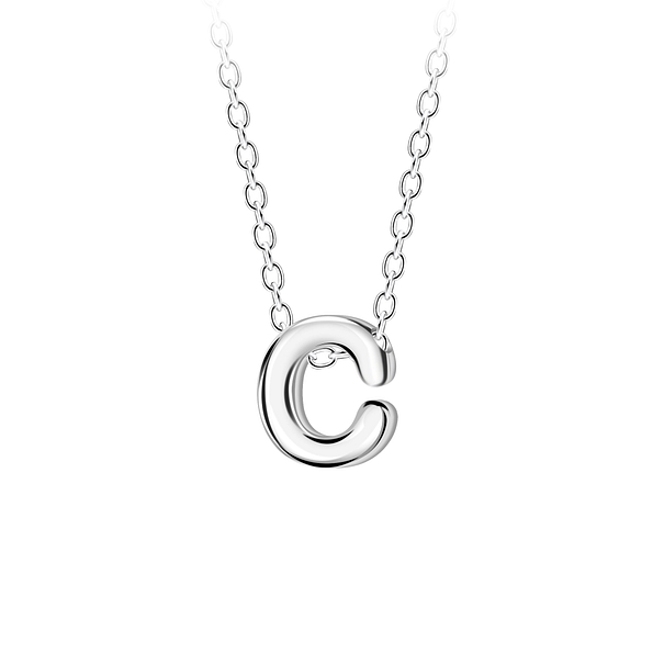 Silver Letter C Beaded Necklace - 23681
