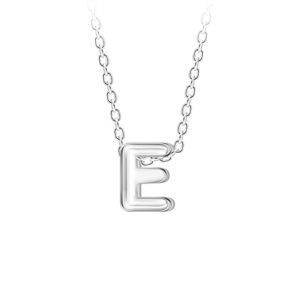 Silver Letter E Beaded Necklace - 23683