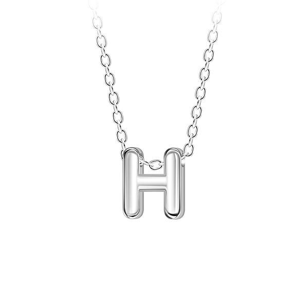 Silver Letter H Beaded Necklace - 23686