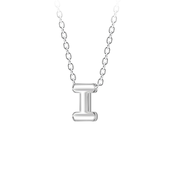 Silver Letter I Beaded Necklace - 23687