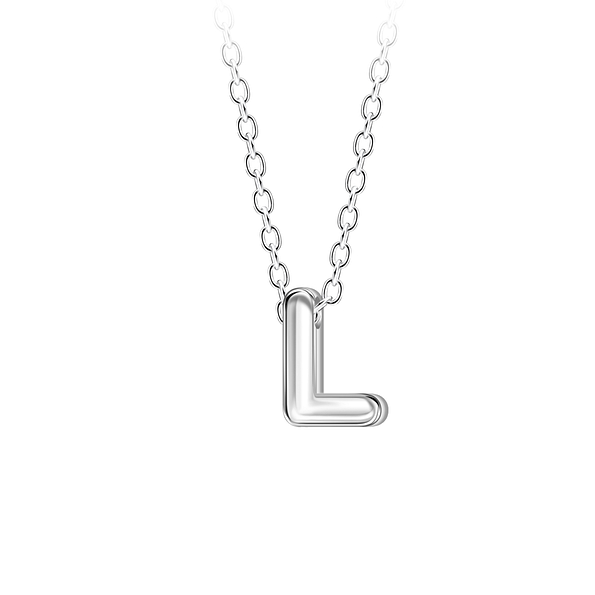 Silver Letter L Beaded Necklace - 23690
