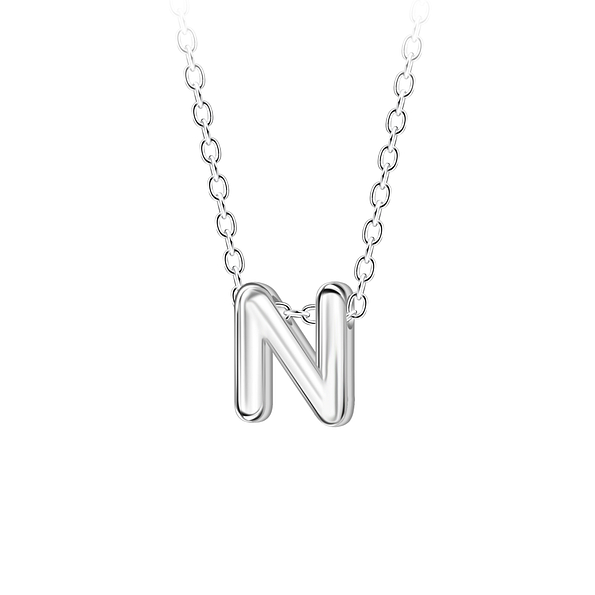 Silver Letter N Beaded Necklace - 23692