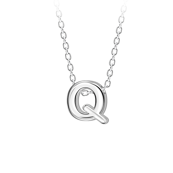 Silver Letter Q Beaded Necklace - 23695