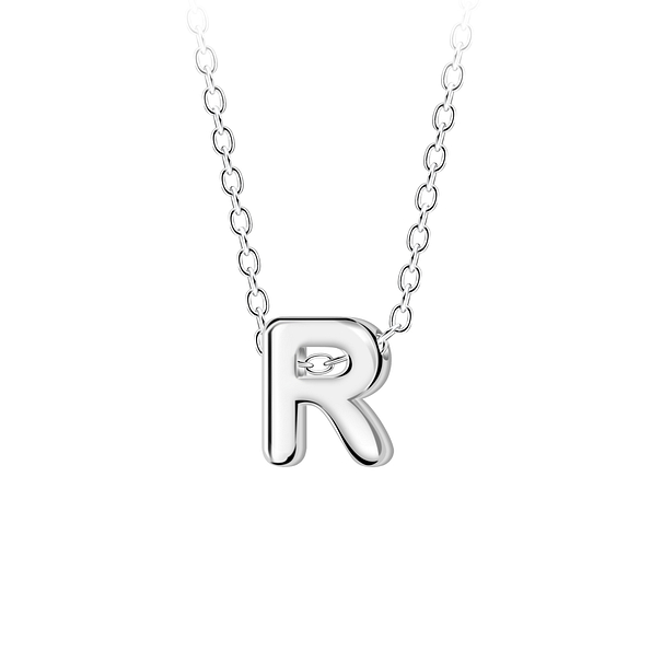 Silver Letter R Beaded Necklace - 23696