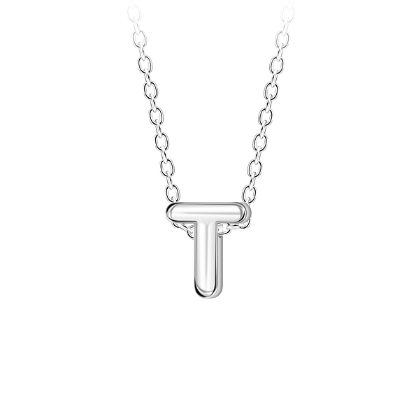 Silver Letter T Beaded Necklace - 23698