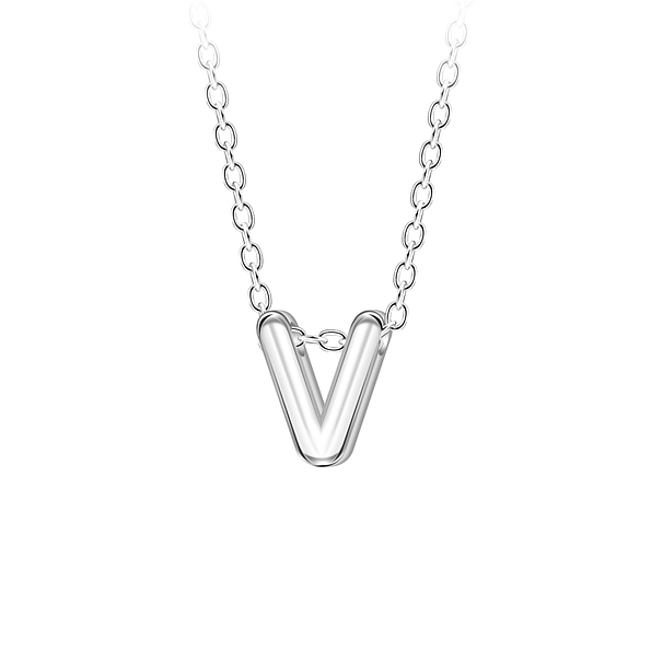 Silver Letter V Beaded Necklace - 23700
