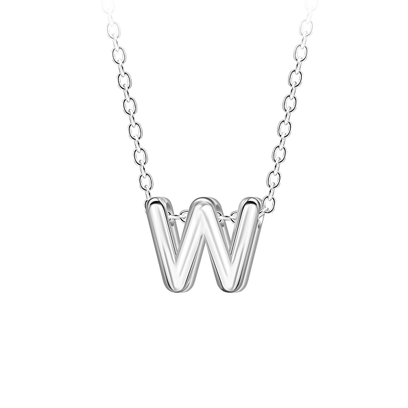 Silver Letter W Beaded Necklace - 23701